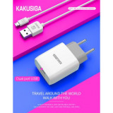 Incarcator Retea KAKUSIGA KSC - 397, 2,4A , 2xUSB + Cablu de incarcare Micro USB, Alb Blister