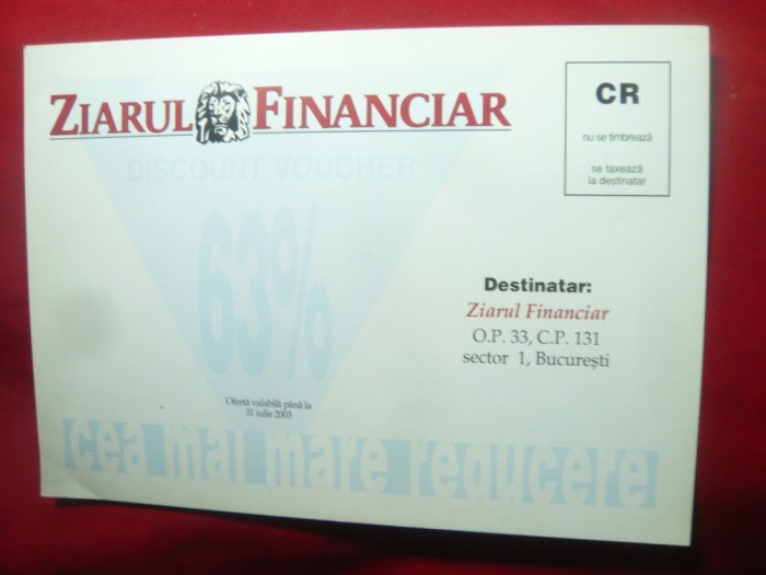 Carte Postala - Vaucer - Reclama Ziarul Financiar 2003