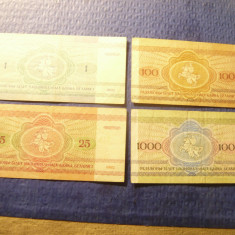 4 Bancnote Belarus 1992 de 1 , 25 , 100 si 1000 ruble ,cal. f.buna