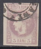 ROMANIA 1868 LP 22 REGELE CAROL CU FAVORITI 3 BANI VIOLET STAMPILAT
