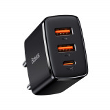 Incarcator Priza USB-C PD30W, 2xUSB-A QC3A, Baseus Compact (CCXJ-E01), Black