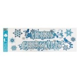 Autocolante Decorative de Craciun "Merry Christmas" Pasari Bleu Glitter Argintiu 20x60cm, CMCLASS