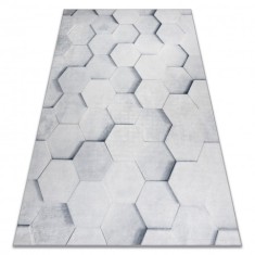ANDRE 1180 covor lavabil Fagure, hexagon 3D anti-alunecare - gri, 120x170 cm