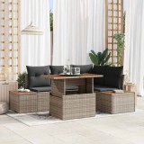 Set de canapea de grădină din 5 piese cu perne gri din rattan