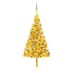 vidaXL Brad Crăciun pre-iluminat cu set globuri, auriu, 180 cm, PET