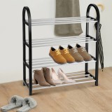 Suport pentru pantofi din plastic si aluminiu, Yosoo, 3 rafturi, Negru Argintiu