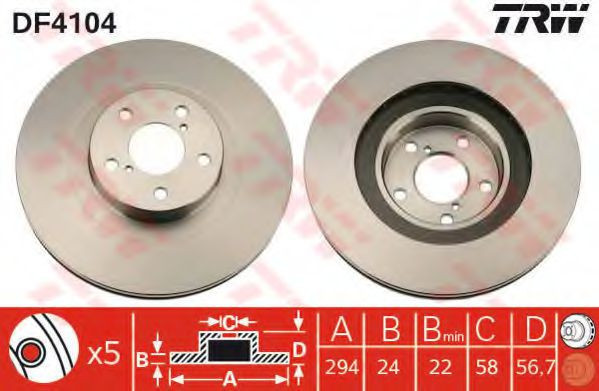 Disc frana SUBARU OUTBACK (BE, BH) (1998 - 2003) TRW DF4104