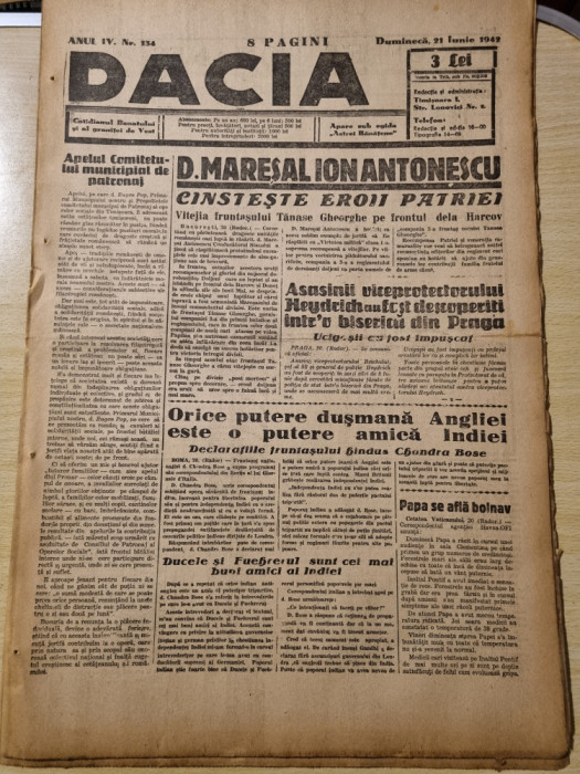 dacia 21 iunie 1942-maresalul antonescu cinsteste eroii,patriarhul nicodim