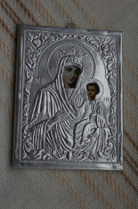 Icoana ortodoxa sfintita 2003 / Icoana veche alama argintata foto