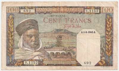 ALGERIA 100 FRANCS 1942 F foto