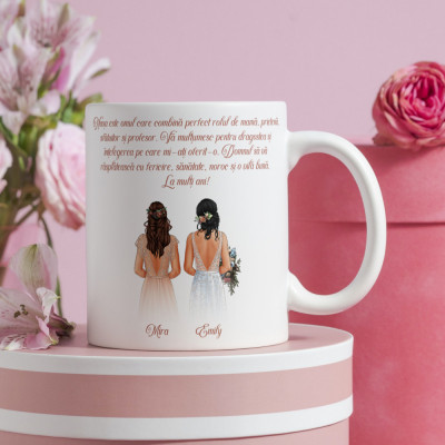 Cană personalizată &amp;quot;Bridesmaid - Domnisoara de onoare&amp;quot; Roz-toarta-inima foto