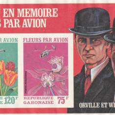 Gabon 1971-Flora,Aviatie,Fratii Wright,posta aeriana,bloc 2 val.,nedant.nestamp.