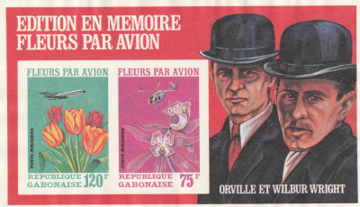 Gabon 1971-Flora,Aviatie,Fratii Wright,posta aeriana,bloc 2 val.,nedant.nestamp. foto