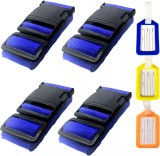 Set de 4 curele reglabile pentru bagaje si 3 etichete Sorzlluo, poliester/plastic, albastru/negru, 5 x 165 cm