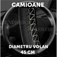 Husa volan din PIELE NEAGRA XXL pentru camion, diametru 45 cm, cu ac si ata (se coase, aspect ORIGINAL) foto