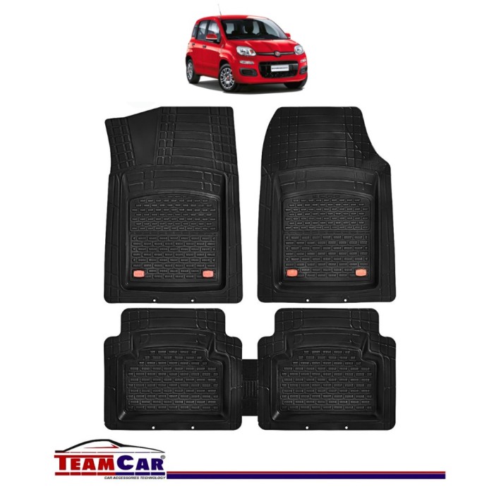 Covorase Auto TeamCar&reg; Tip Tavita Compatibile Fiat Panda III (2012&ndash;prezent) Negru Cauciuc Reciclat Rezistent