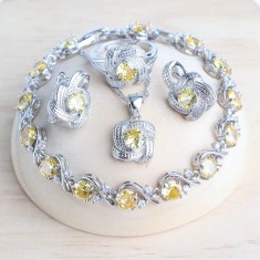 Set bijuterii placate cu argint 925, cu cristale de zirconiu galben-topaz