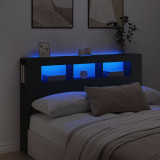 vidaXL Tăblie de pat cu LED, negru, 160x18,5x103,5 cm, lemn