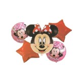 Buchet 5 baloane folie Minnie Mouse pentru petrecere, 60x40 cm, roz
