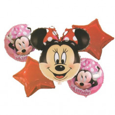 Buchet 5 baloane folie Minnie Mouse pentru petrecere, 60x40 cm, roz