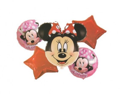 Buchet 5 baloane folie Minnie Mouse pentru petrecere, 60x40 cm, roz foto