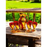 Set carafă roșie și 6 pahare din sticlă