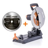 Cumpara ieftin Pachet fierastrau debitat Evolution R355CPS + disc multi-materiale + disc lemn