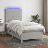 Gossi pat cu arcuri, saltea si led, gri deschis, 90x190 cm, textil