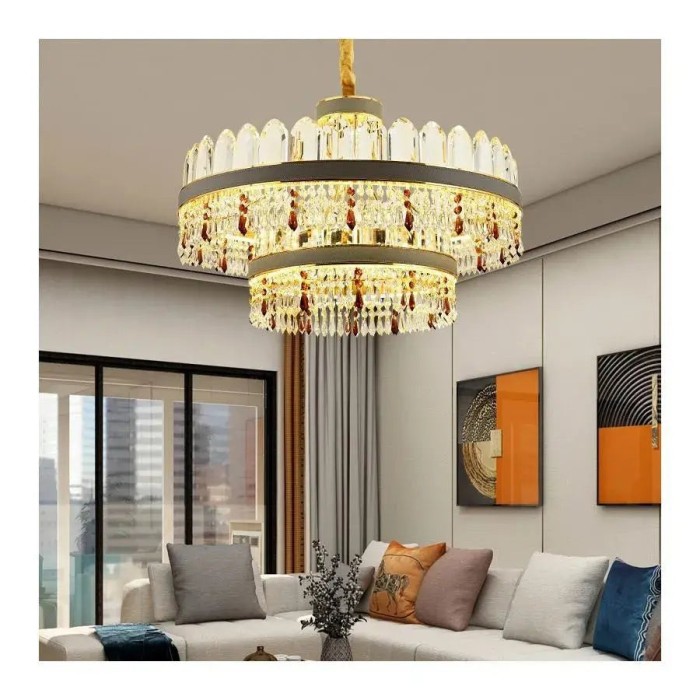 Candelabru LED Pollux cu Telecomanda, 300W, Diametru 75cm Auriu, Cristal, Dimabila ModernLight Concept