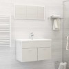 Set mobilier de baie, alb extralucios, lemn prelucrat
