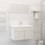 Set mobilier de baie, alb extralucios, lemn prelucrat