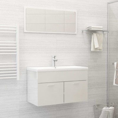 Set mobilier de baie, alb extralucios, lemn prelucrat foto