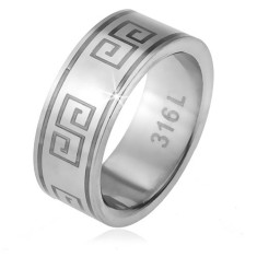 Inel din oțel 316L, suprafață mată, cheie grecească - Marime inel: 67