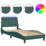 Cumpara ieftin Cadru de pat cu LED fara saltea, Hanko, verde inchis, 90x190 cm, catifea
