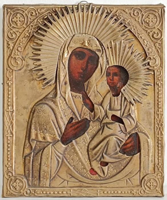 Icoana antica Fecioara de Iviron Portaissa Portărița Iverskaya, 19th, 31,3x26,2