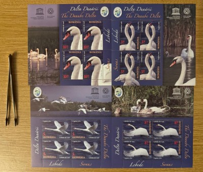 Delta Dunării, Lebede minicoală de 4 timbre cu manșetă ilustrată 2020 LP 2298b foto