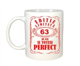 Cana Alba Personalizata 63 Ani, Ceramica 330ml, Aniversare, Pensionare. Editie Limitata. Cadou Original