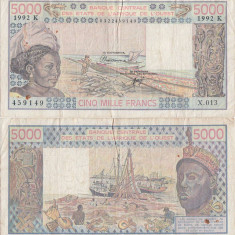 1992, 5.000 Francs (P-708 Kq) - Senegal (Statele Africane de Vest)