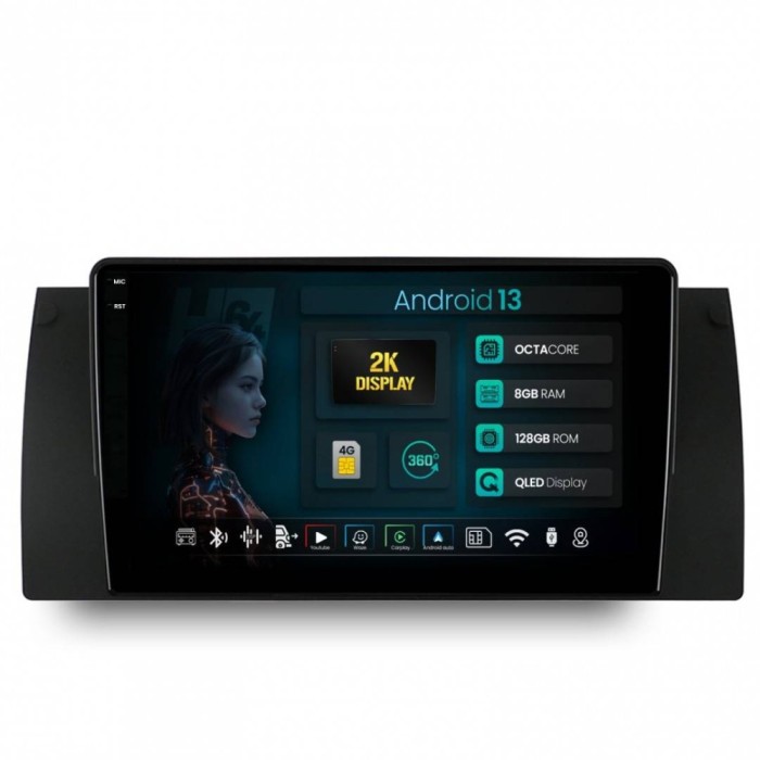 Navigatie 2K BMW E39 E53 E38 8GB RAM Android 13 Octacore Slot Sim 4G DSP GPS Wi-FI Carplay Android Auto USB Bluetooth Waze Touchscreen 9.5 Inch