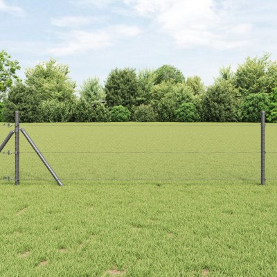Gard hexagonal Gossi gri 0.8x10 m otel, stalpi de gard Gossi 7 buc gri &amp;Oslash;32 mm 120 cm otel zincat foto
