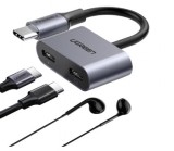 ADAPTOR Incarcare si audio Ugreen, &amp;quot;CM232&amp;quot;, 1 x USB Type-C(T) la 2 x USB Type-C(M), lungime cablu 15 cm, gri &amp;quot;60165&amp;quot; (timbru verde