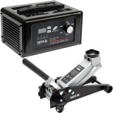 Yato YT-17211 + YT-83051 - Cric auto hidraulic tip crocodil 465 mm 3 T + Redresor auto - W 12/24 V 15 A