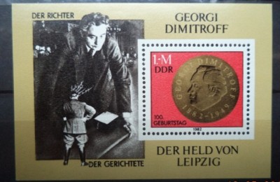 GERMANIA (DDR) 1982 &amp;ndash; ANIVERSARI. GEORGI DIMITROFF, colita MNH, DR4 foto