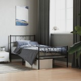 VidaXL Cadru pat metalic cu tăblii de cap/picioare, negru, 90x190 cm