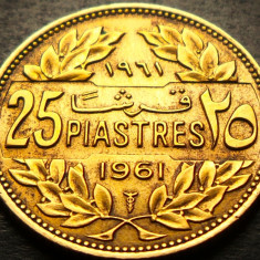 Moneda exotica 25 PIASTRES - LIBAN, anul 1961 * cod 2361 = patina frumoasa