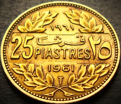 Moneda exotica 25 PIASTRES - LIBAN, anul 1961 * cod 2361 = patina frumoasa foto