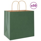 VidaXL Saci de h&acirc;rtie 50 buc cu m&acirc;nere verde 26x17x25 cm