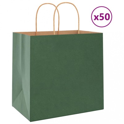 vidaXL Saci de h&amp;acirc;rtie 50 buc cu m&amp;acirc;nere verde 26x17x25 cm foto