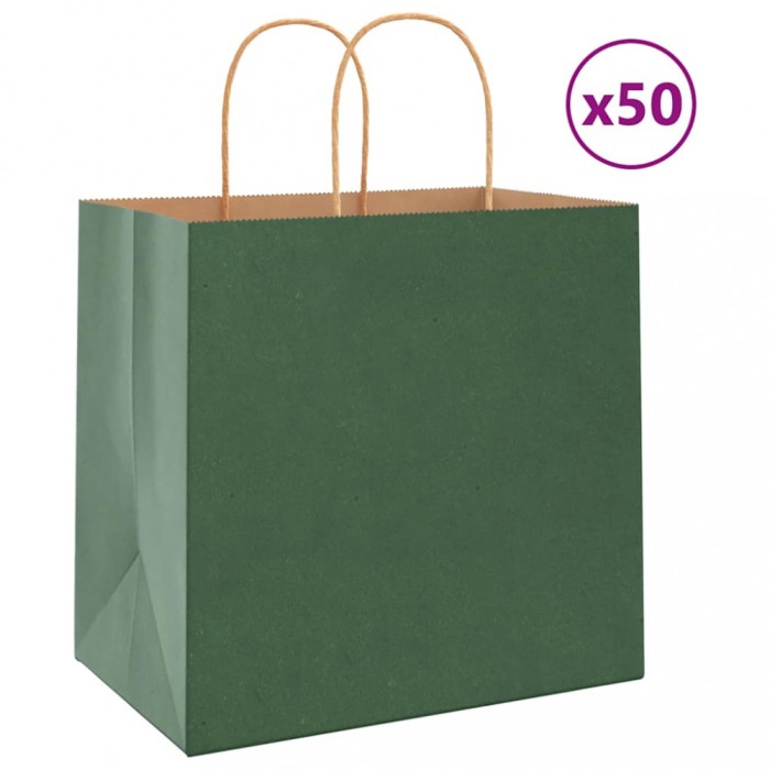 vidaXL Saci de h&acirc;rtie 50 buc cu m&acirc;nere verde 26x17x25 cm