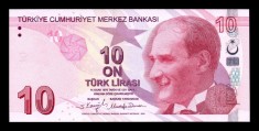 TURCIA █ bancnota █ 10 Lira █ 2009 █ P-223f █ Serie F █ UNC █ necirculata
